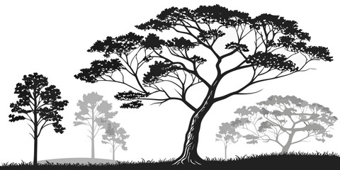 Black and white of tropical trees with roots white background © AX