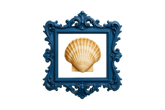 Ornate Shell Frame With Seashell On Transparent Background