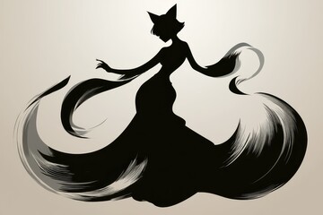 Fototapeta premium Fluid Dance Silhouette: Fox-Woman with Flowing Arm Waves