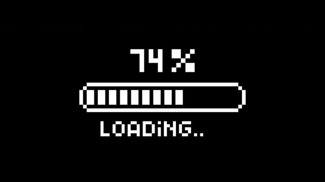 Pixel art loading bar. Pixelated progress bar movie. 4K animation in retro 8 bit arcade game style with alpha channel