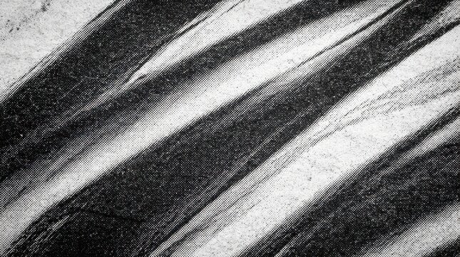 Abstract grunge background with diagonal black brush strokes and halftone dot texture on a distressed white surface