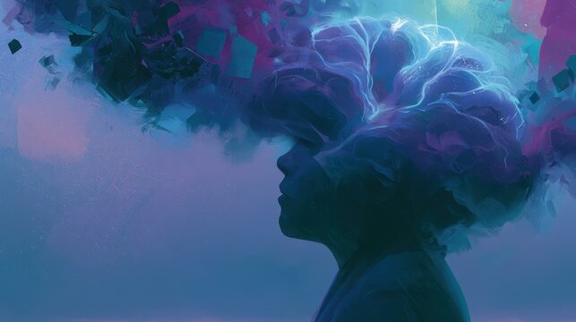 Abstract mindscape with flowing colors and geometric fragments representing inner psychological themes