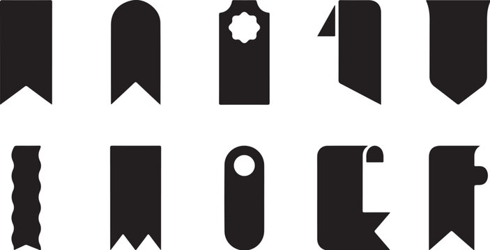Set of black ribbon banners and bookmarks