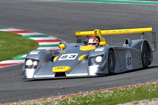 Scarperia, 5 April 2024: Audi R8 LMP year 2002 in action during Mugello Classic 2024 at Mugello Circuit in Italy.