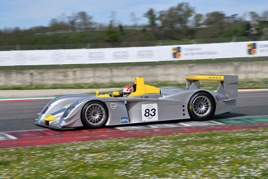 Scarperia, 5 April 2024: Audi R8 LMP year 2002 in action during Mugello Classic 2024 at Mugello Circuit in Italy.