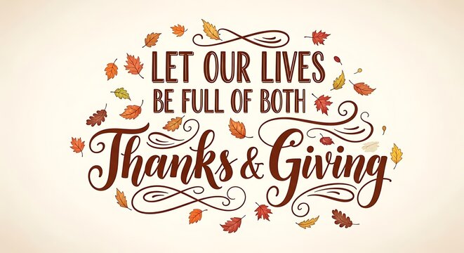 Thanksgiving typography with autumn leaves gratitude and festive celebration design