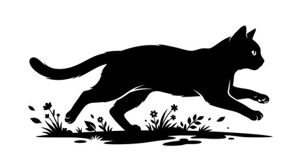 Helloween Black cat silhouette, running cat icon, feline vector, animal illustration vector © MstRahela