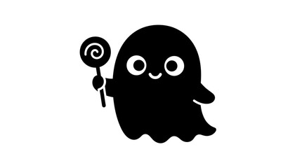Fototapeta premium Helloween Cute ghost character, black silhouette, Halloween icon, lollipop holder, vector graphic vector
