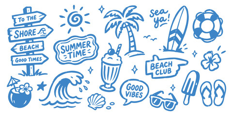 Beach summer doodle set hand drawn vector illustration © Victoria