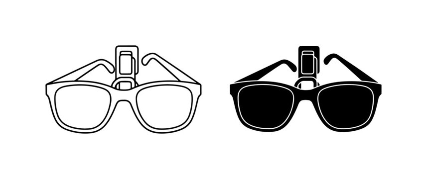 Eyewear Clip-on Sunglasses, Black and White Icons, Vector Set