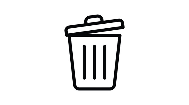 Minimalist black and white vector illustration of a simple trash bin icon for digital interfaces