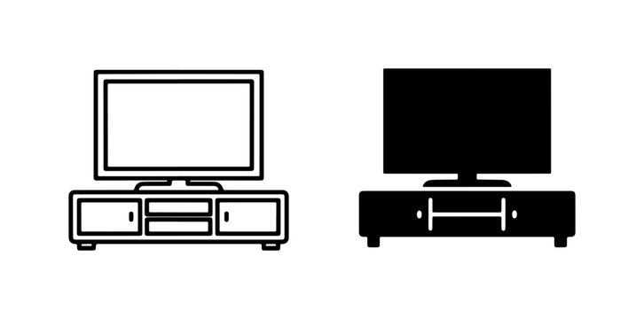 Television Stand Icons, Entertainment Unit Vector Graphics, Media Console Line Art
