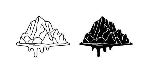 Melting Iceberg Icons, Arctic Climate Change Symbol, Cold Landscape Vector Art © Rakib