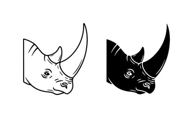 Rhino Head Vector Icons, Black and White Wildlife Graphics, African Animal Silhouette © MdAkbar