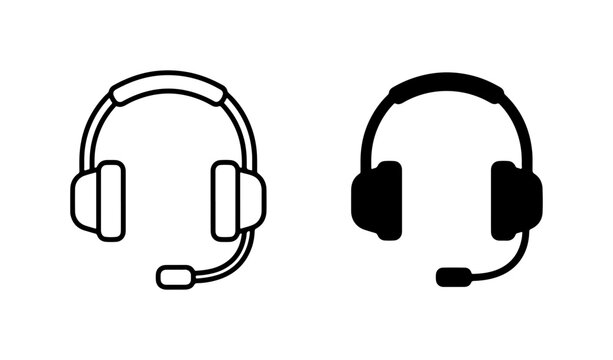 Headset Icons, Communication Symbols, Customer Support Equipment, Audio Gear Vector Set
