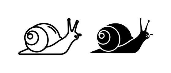 Snail Icons, Outline and Silhouette, Simple Vector Graphics for Nature and Slow Concepts © Tanbirali