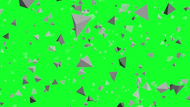 Floating grey 3D pyramids on a green screen background, minimalist geometric motion Video