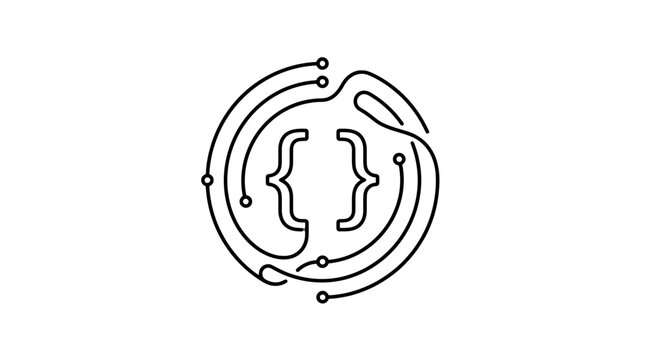 Code bracket symbol within circular circuit lines.