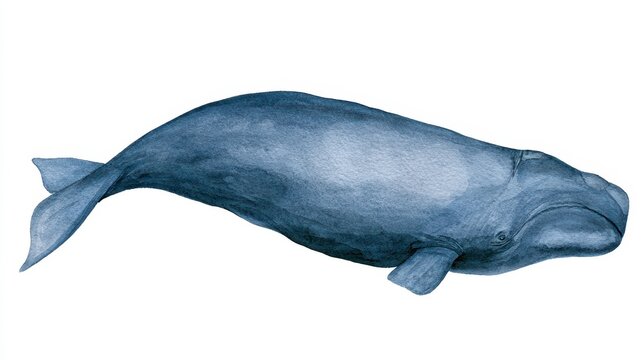 Hand-drawn bowhead whale artwork in soft blue-gray tones, isolated on white
