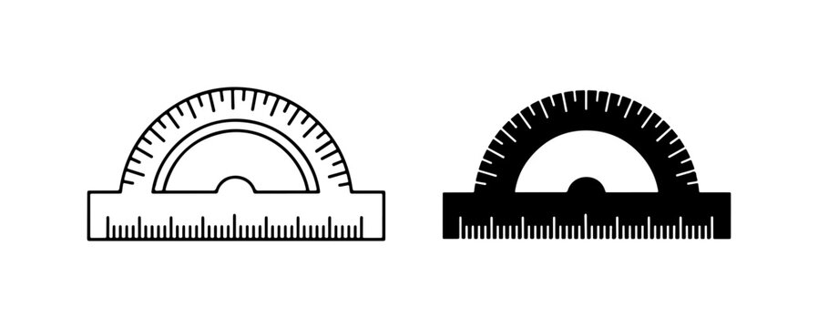 Protractor Icons, Geometric Measurement Tools, Angle Finder Vector Set