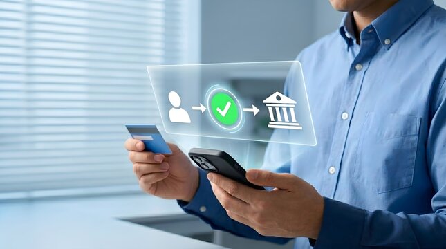 Mobile Payment and Secure Online Banking Transaction. Man Using Smartphone and Credit Card for Digital Transfer Through Mobile App Financial Service