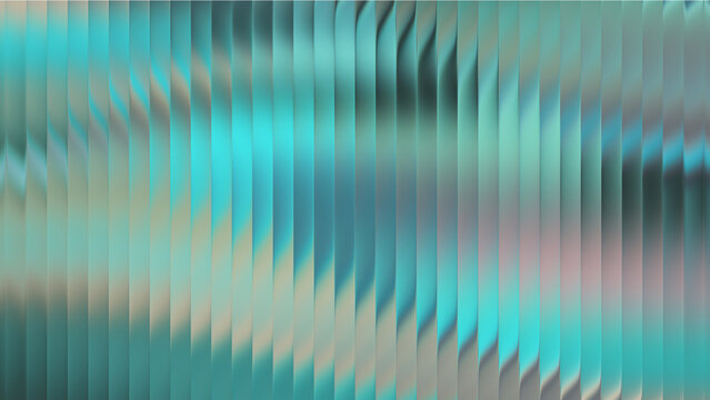 Fractal glass texture with ribbed light refraction. Abstract blue and cyan geometric distortion pattern for high-tech design backgrounds.