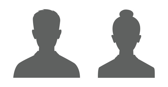 Two human head silhouettes against a white background depicting a man and a woman with distinct hairstyles avatar