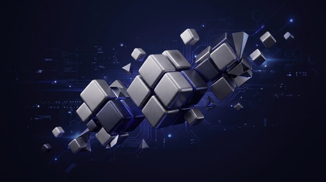 3  AI Abstract background Modern 3d geometric cubes floating in futuristic digital space