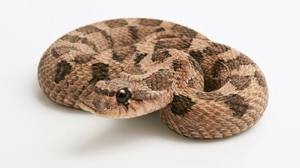 Obraz premium Calm Western hognose snake coiled on white seamless background with studio lighting