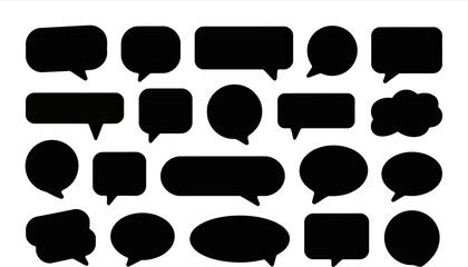 Fototapeta premium Assortment of black speech and thought bubble shapes on white speech bubble, thought