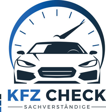 Kfz-Sachverst&auml;ndige Logo &ndash; Professionelles Firmenzeichen mit Auto und Tacho f&uuml;r Kfz-Gutachter, Fahrzeugpr&uuml;fung und Werkstatt