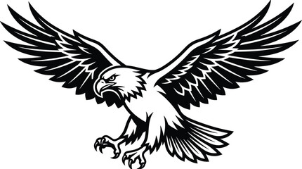 Fototapeta premium Majestic Eagle with Spread Wings Black and White Vector Illustration for Logo and Tattoo Design