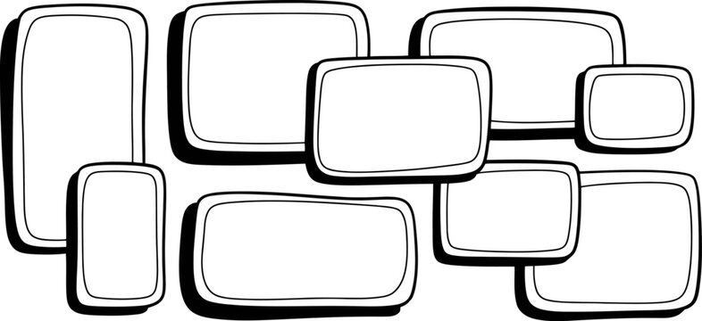 Assortment of hand-drawn speech bubbles and frames on a white background text box