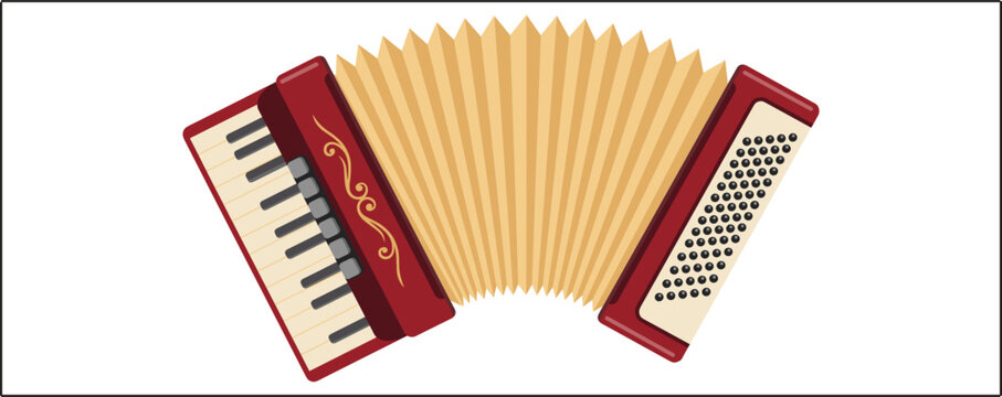 Traditional accordion illustration, colorful folk music instrument vector design isolated performance equipment artwork collection