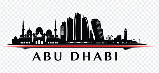 Obraz premium Abu dhabi skyline silhouette vector illustration with text