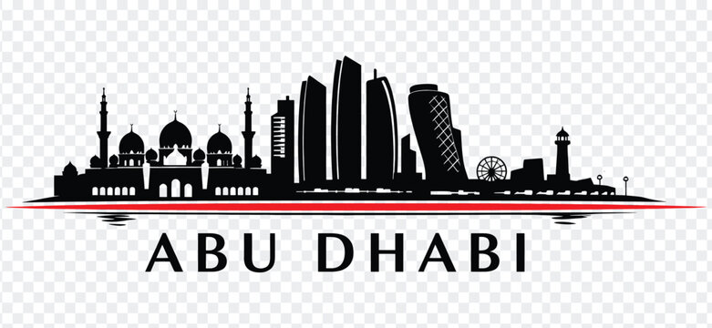 Abu dhabi skyline silhouette vector illustration with text
