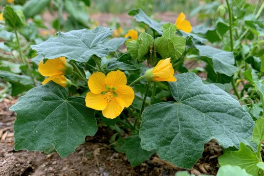Botanical portrait of velvetleaf (Abutilon theophrasti) in a natural field setting