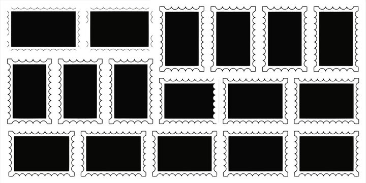 Collection of blank postage stamp frames with scalloped edges postage stamp, frame
