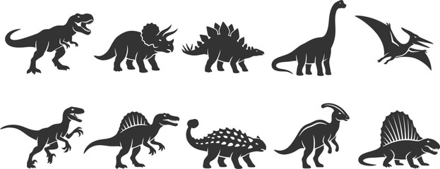 Prehistoric dinosaurs collection vector silhouette character design set © PIXAVIVE