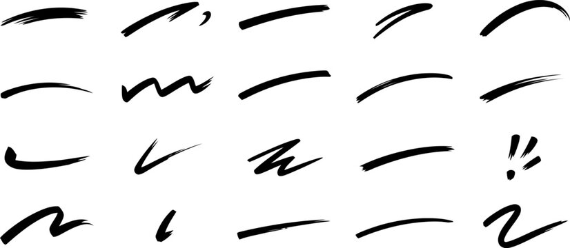 Collection of Hand Drawn Brush Stroke Elements on White Background paint grunge