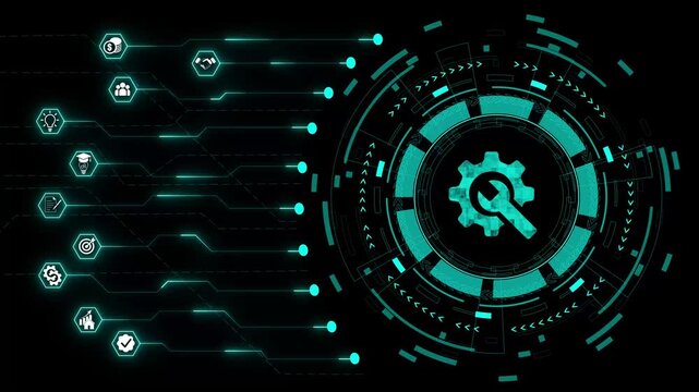 Cyber security concept. Shield With gear icon on digital data background. Cyber data security or information privacy idea. Blue abstract hi speed internet technology. Big data flow analysis animated.