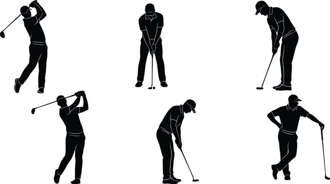 Golf player silhouette vector pose collection