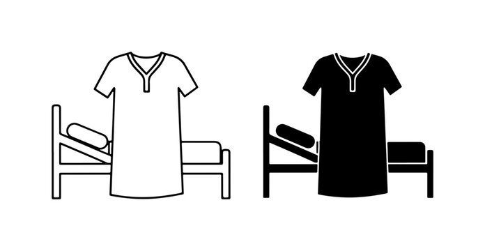 Hospital Gown and Bed Icons, Medical Patient Care Symbols, Healthcare Service Vector Graphics