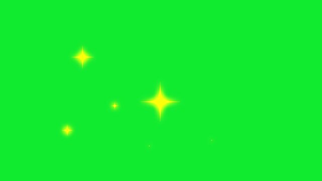 Twinkle stars golden glitter sparkle, white cartoon, flat, vector, doodles style stars blinking, glitter on green screen, night sky. Glowing stars sparkle on transparent background. magic flash