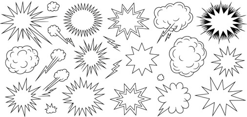 Fototapeta premium Comic Book Style Explosion and Cloud Shapes Outline Collection boom bang