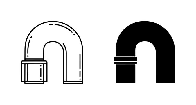 Plumbing Pipe Connector Icons, U-Bend Fitting Vector Graphics, Industrial System Components