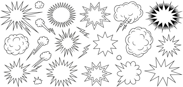 Comic Book Style Explosion and Cloud Shapes Outline Collection boom bang