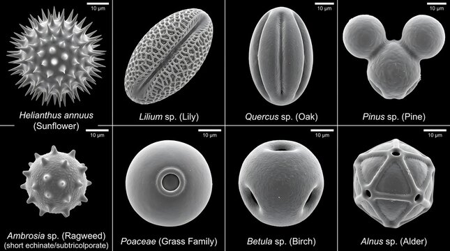 Pollen Grain Multi-Species Comparison Macro SEM Palynology Science Botany Education