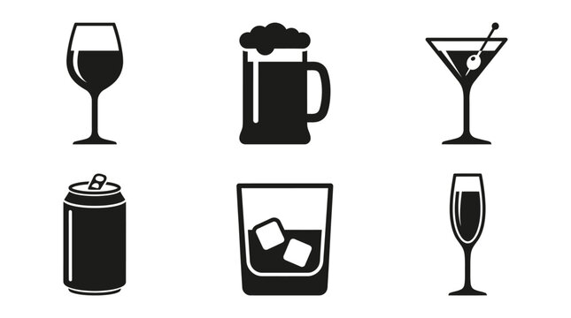Assorted Beverage Containers In Black Silhouette drinks