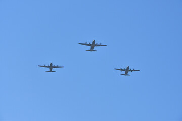 Fototapeta premium French Air Force aircraft formation during Bastille Day rehearsal in Paris, France, July 9, 2026